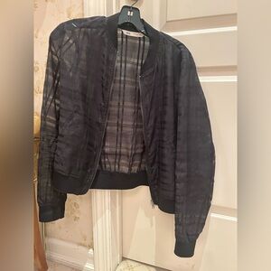 Zara Black Sheer Plaid Bomber Jacket size 8